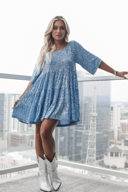 My Queen Sequin Baby Doll Dress