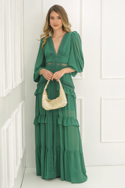 Lorie Long Sleeve Ruffle Gown