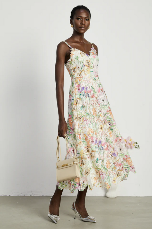 Enora Lace Floral Embroideried Midi Dress