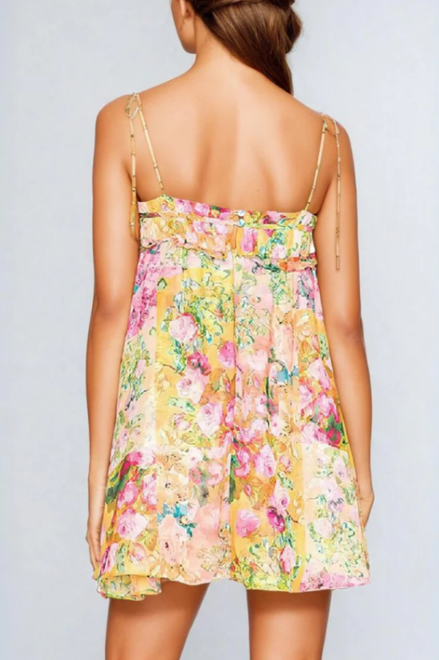 Chiffon Floral Print Empire Waist Mini Dress FOIOR Chiffon Floral Print Empire Waist Mini Dress FOIOR