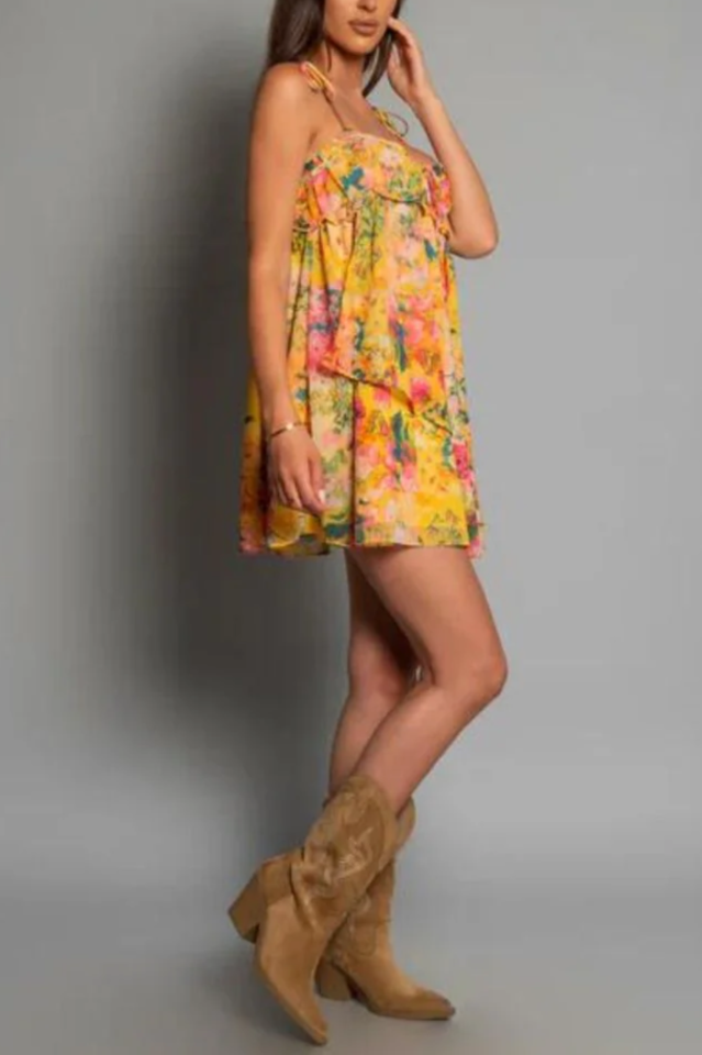 Chiffon Floral Print Empire Waist Mini Dress FOIOR Chiffon Floral Print Empire Waist Mini Dress FOIOR