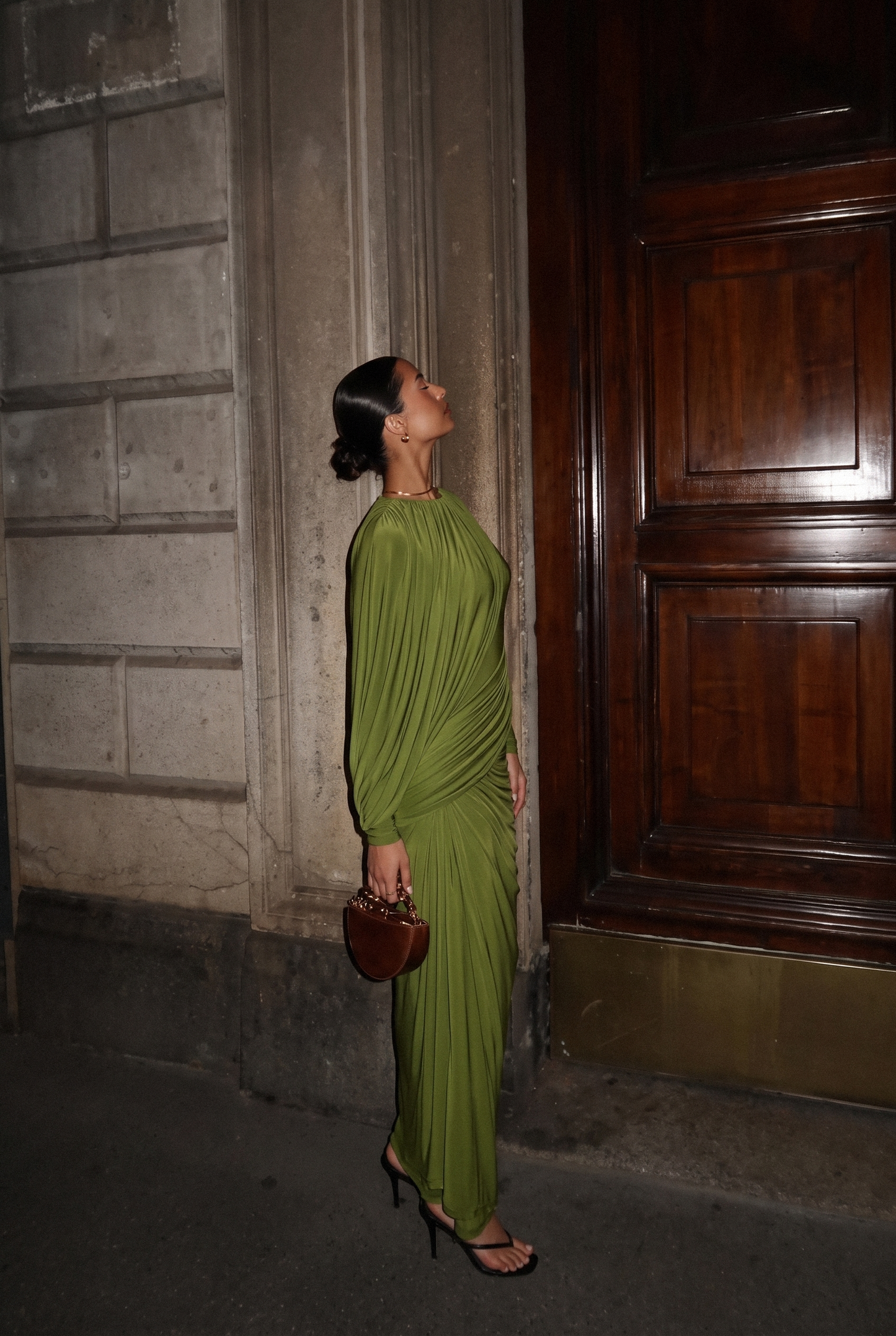 Swan Song High Neck Asymmetric Drape Maxi Dress