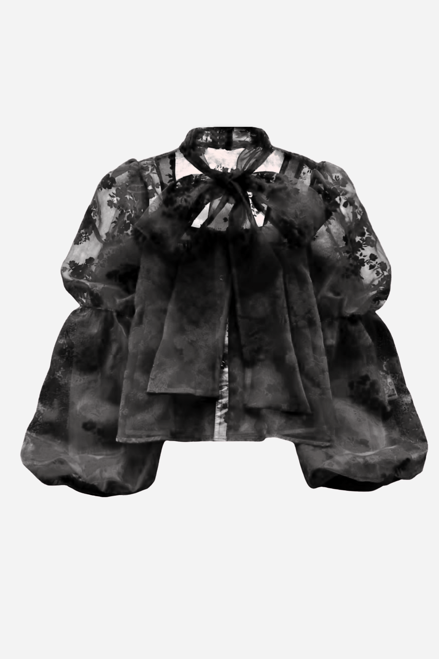 Hulda Lace Bow Tie Lantern Sleeve Blouse