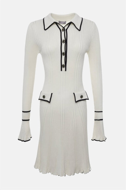 Louise Contrast Ruffle Knit Mini Dress
