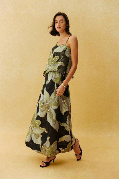 She Walked In Black Floral Spaghetti Strap Maxi Dress