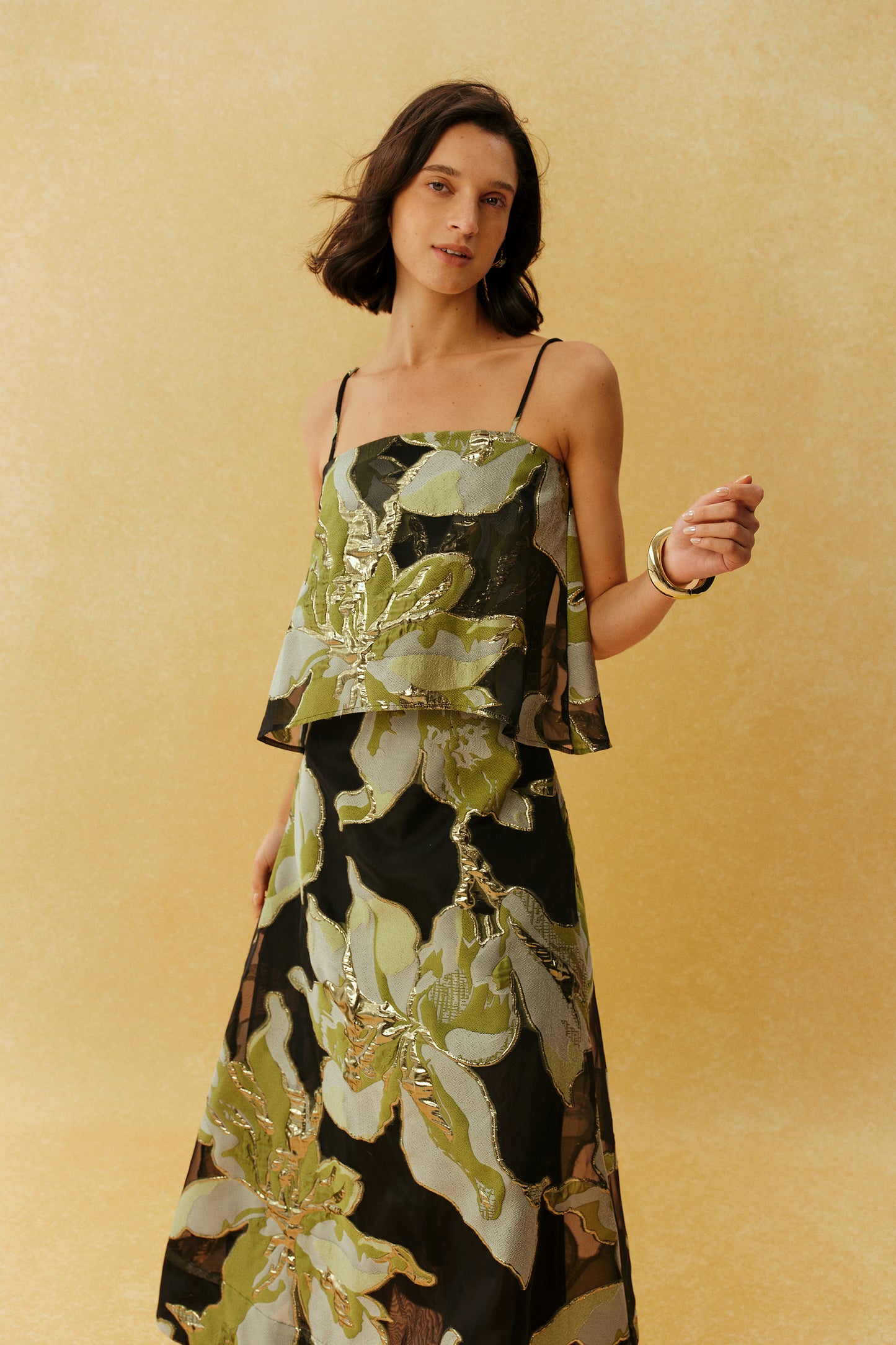 She Walked In Black Floral Spaghetti Strap Maxi Dress