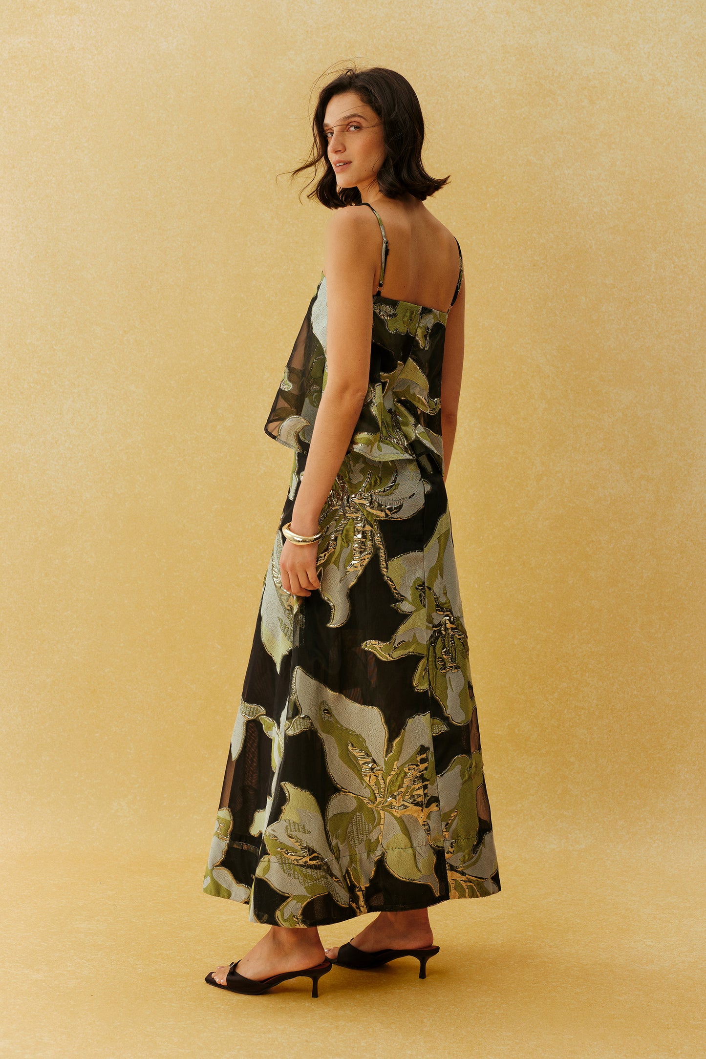 She Walked In Black Floral Spaghetti Strap Maxi Dress